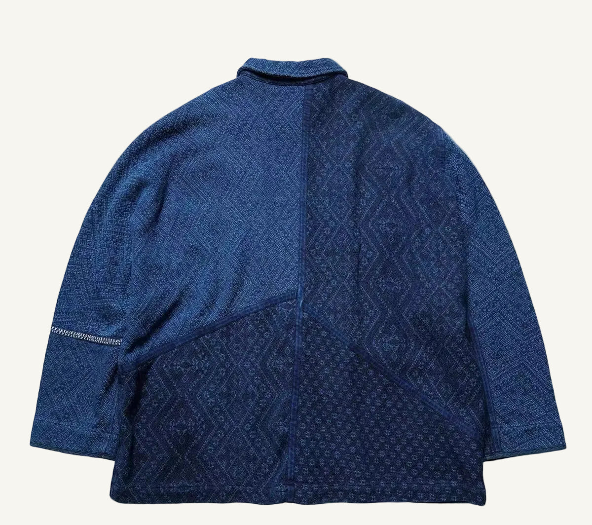 Indigo Dye Double-Dyed Jacquard Patchwork Work Jacket