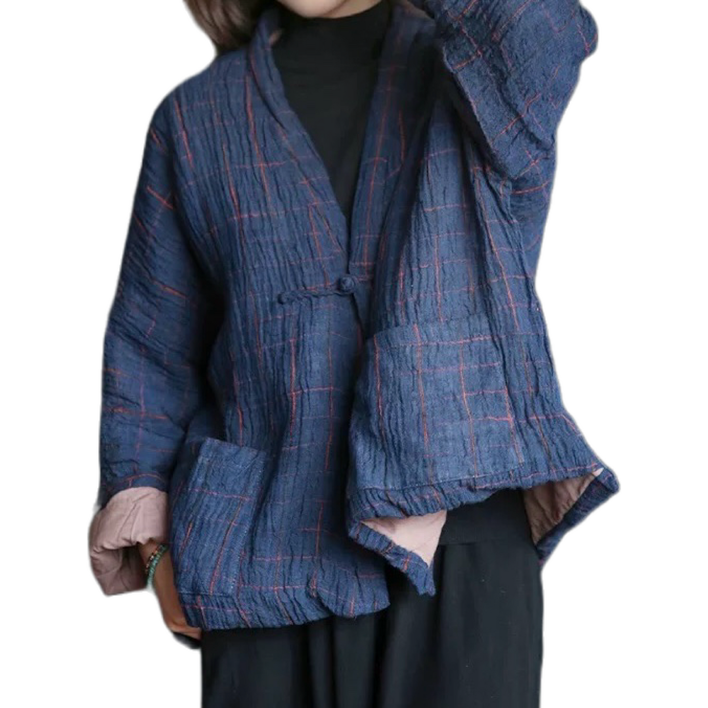 Wrinkles Checked Kimono Jacket