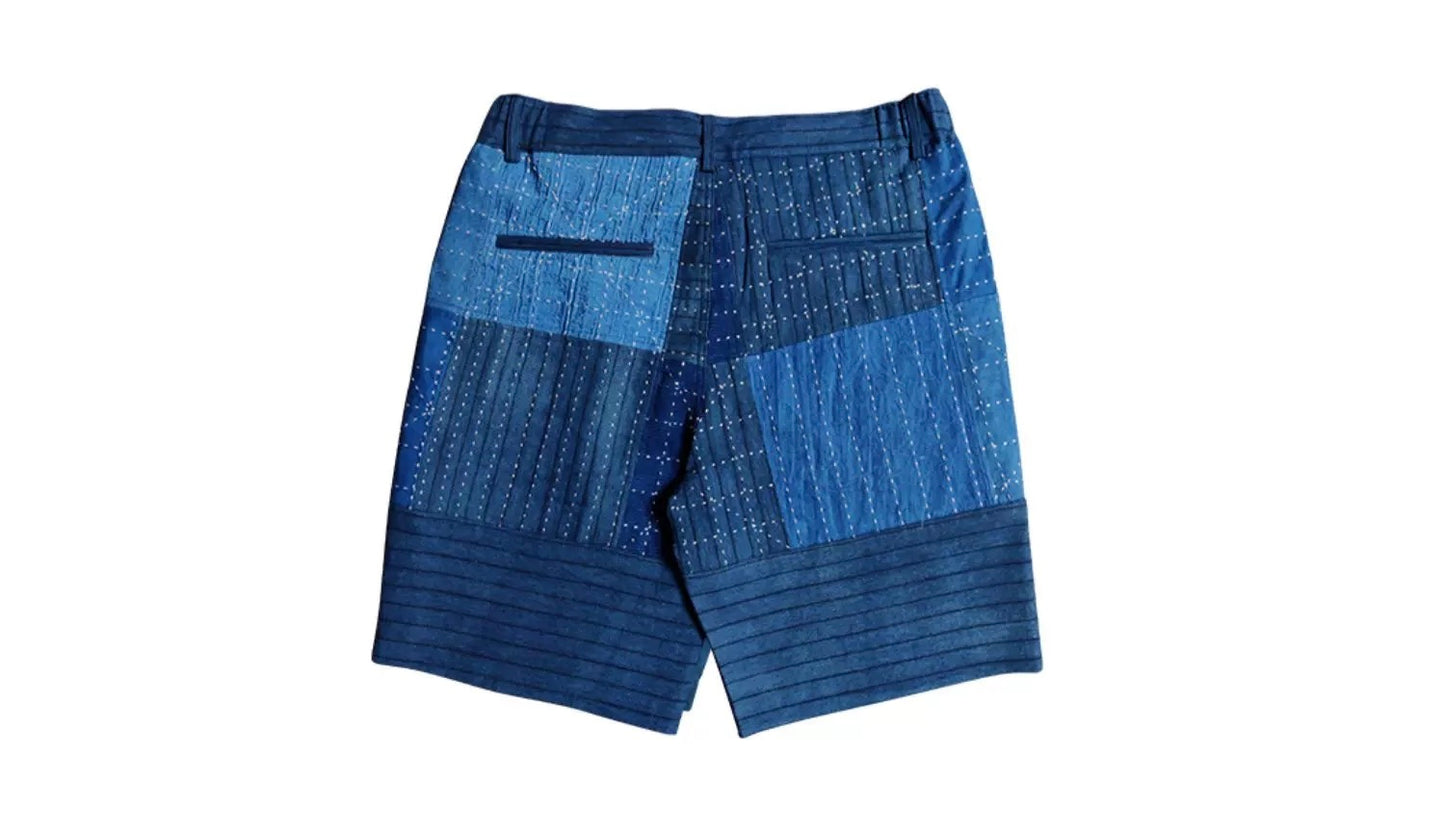 Indigo Dye Patchwork Sashiko Shorts