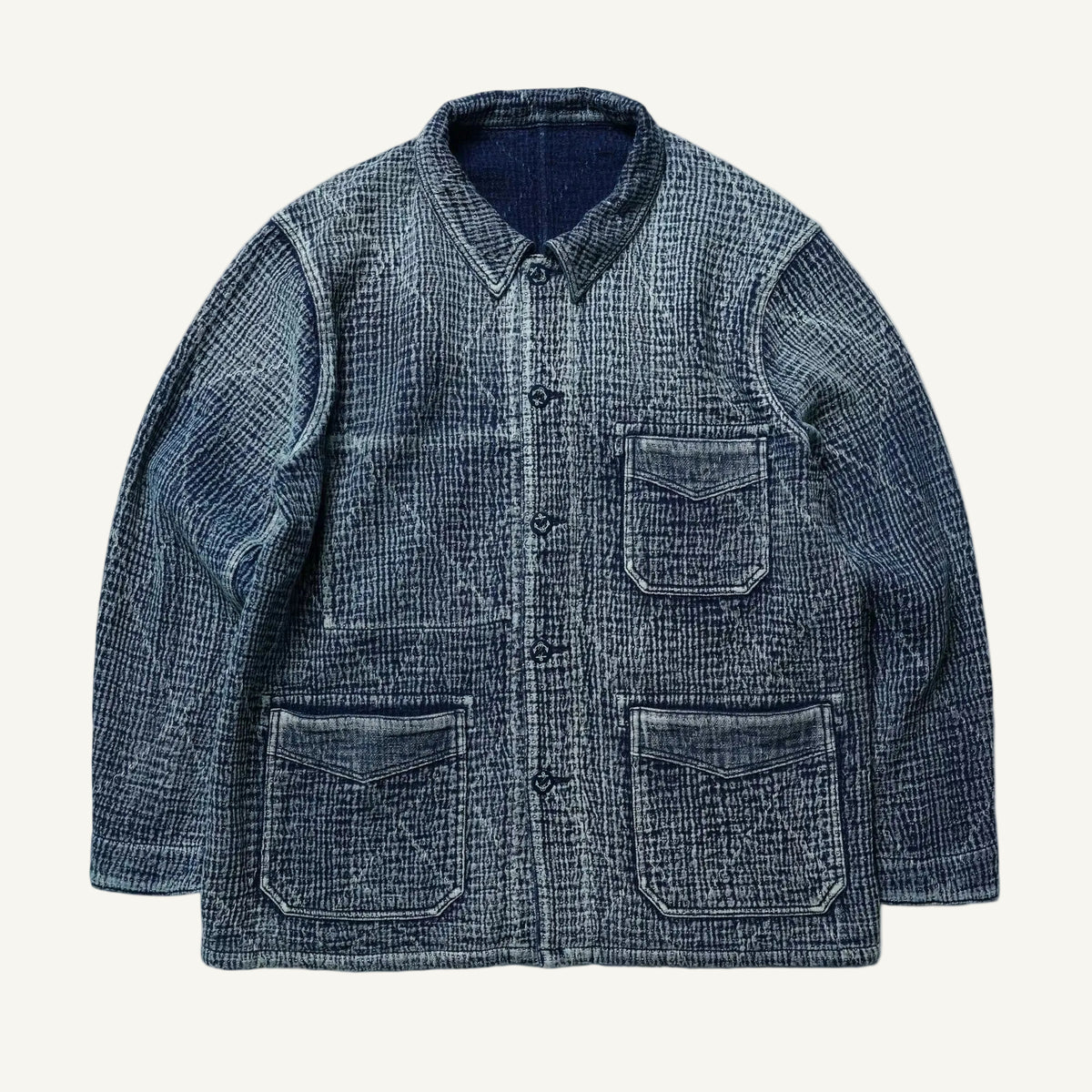 Indigo Dye Stonewashed Sashiko French Work Jacket