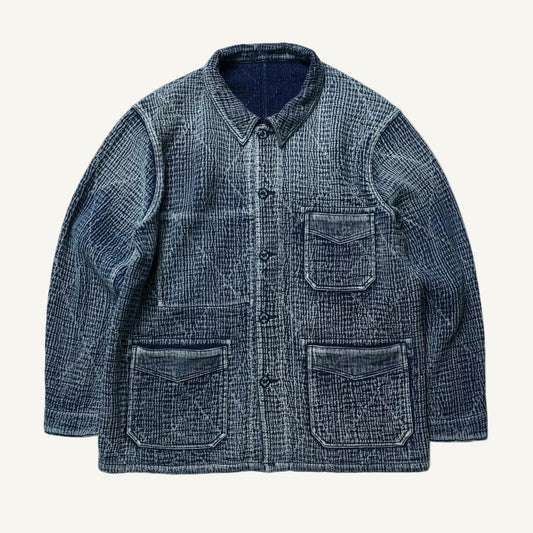 Indigo Dye Stonewashed Sashiko French Work Jacket
