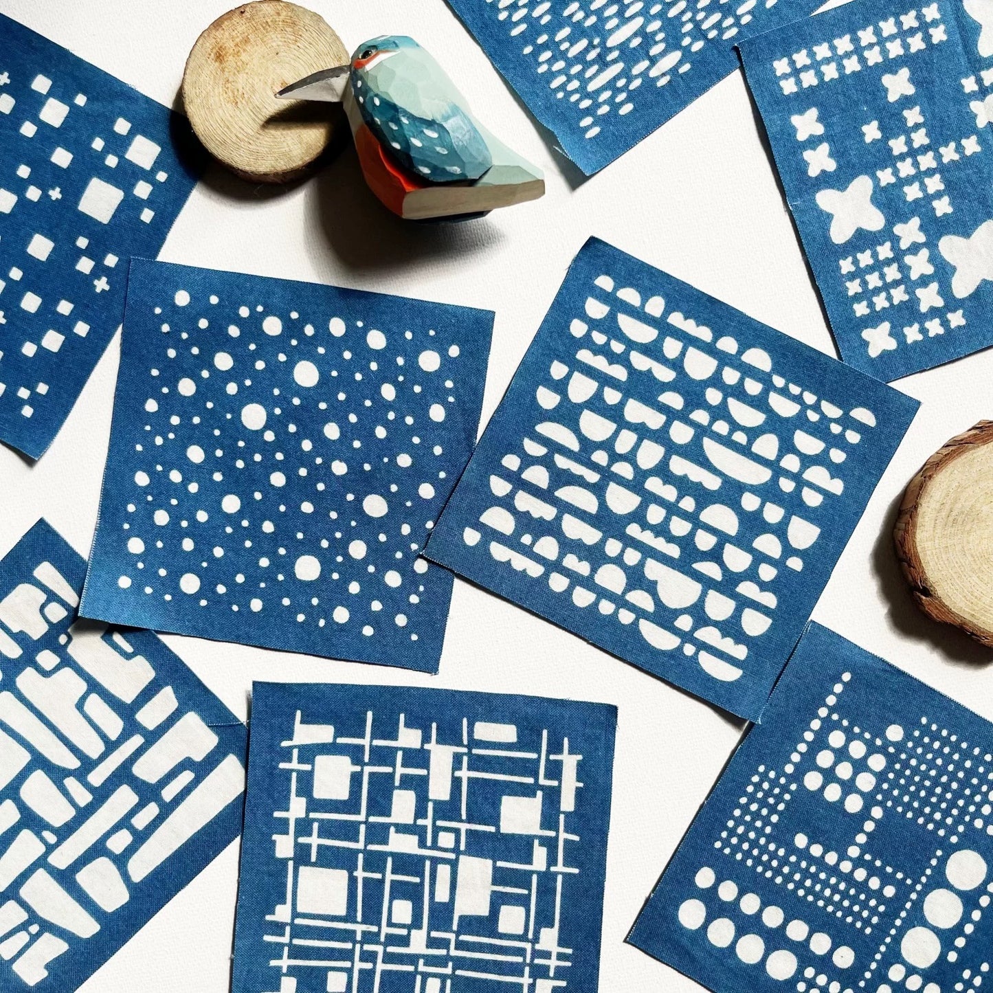 Indigo Dye Pixel Fabric Scraps Bundles