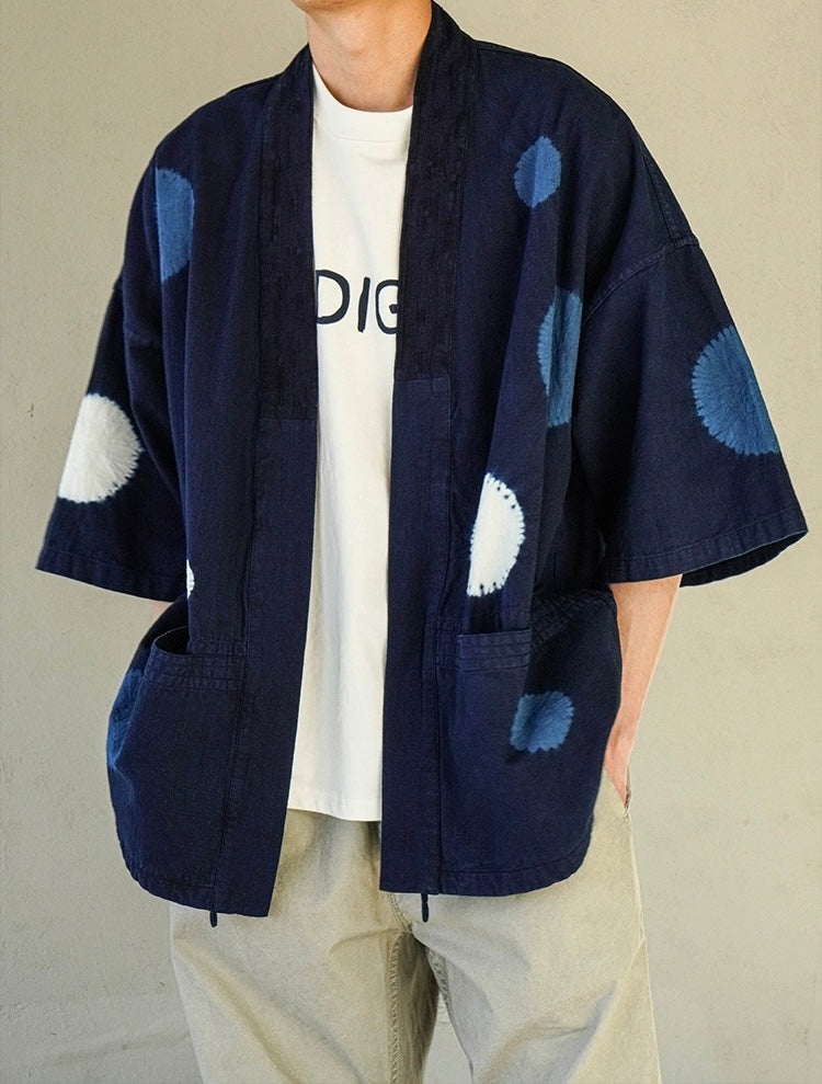 Indigo Tie Dye Dots Haori Jacket