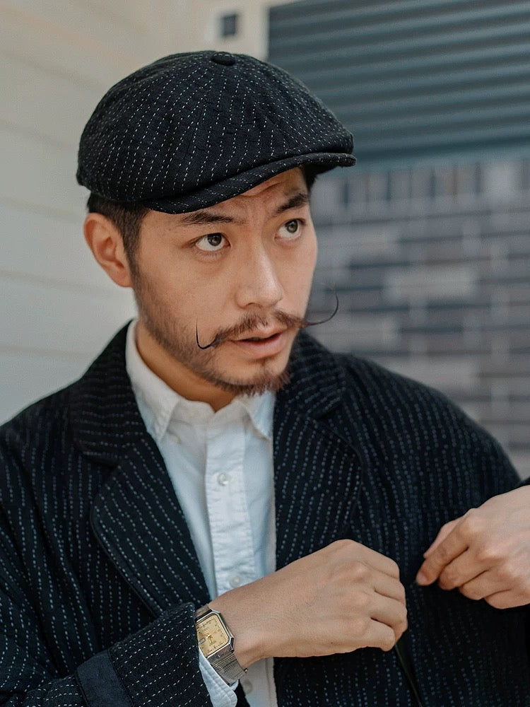 Black Sashiko Newsboy Cap