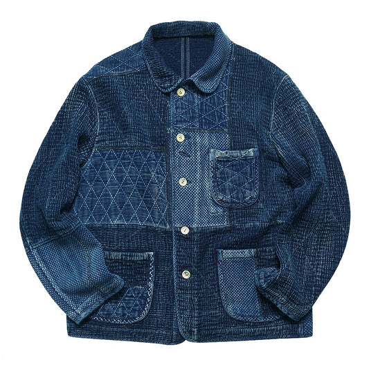 Indigo Dye Patchwork Sashiko Kendo Coat - Dark Blue