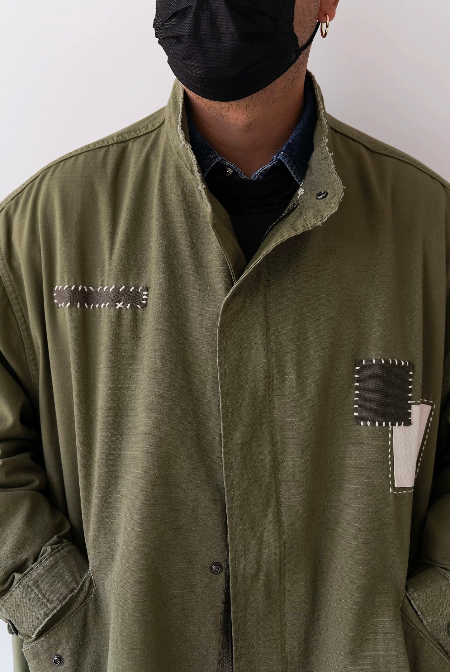 Military Green Sashiko Patchwork M51 Flight Jacket