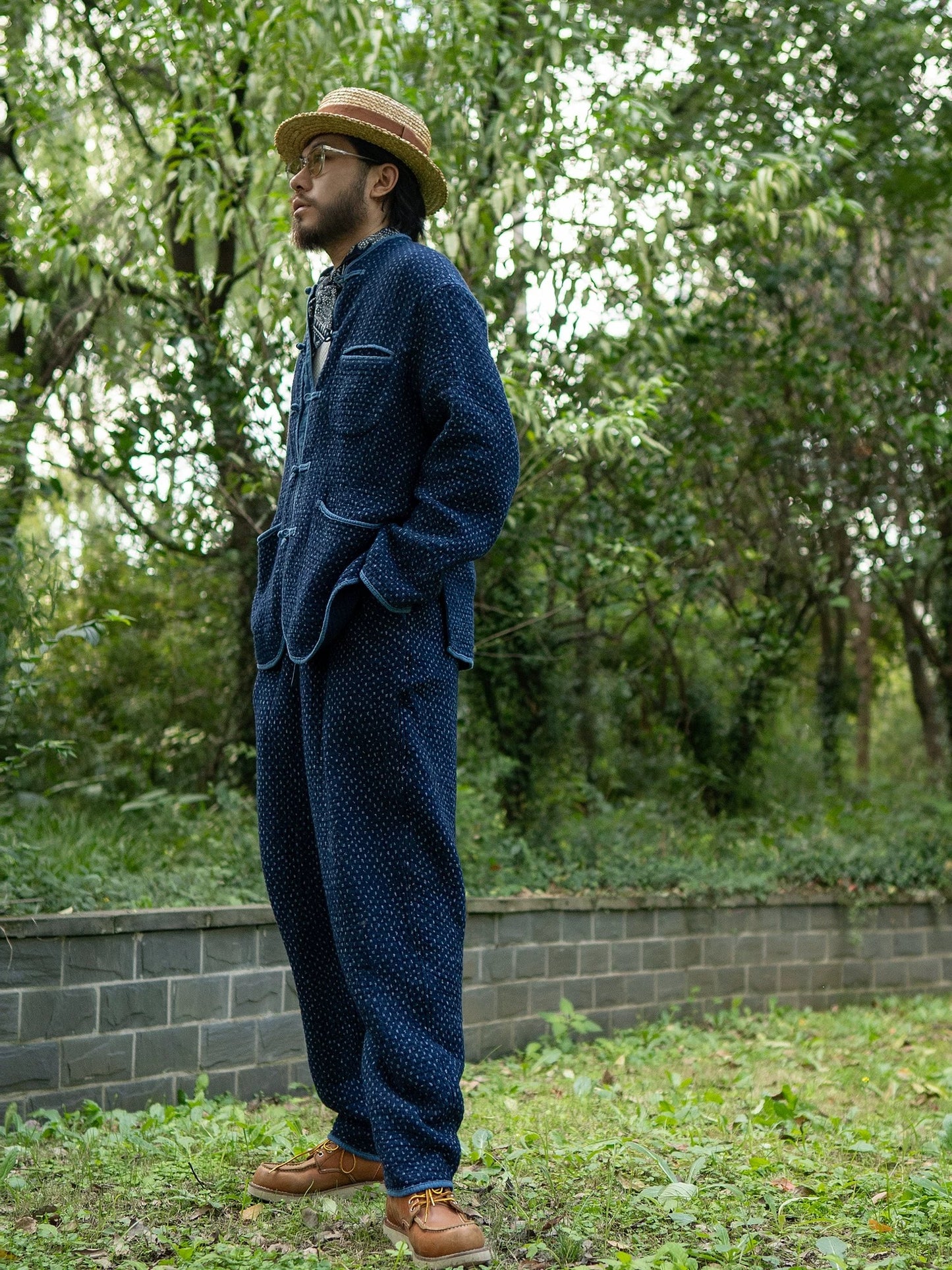 Indigo Dye Heavyweight Sashiko Chinese Coat