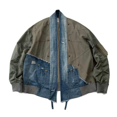 Denim Patchwork Distressed Haori Jacket