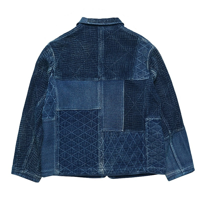 Indigo Dye Patchwork Sashiko Kendo Coat - Dark Blue