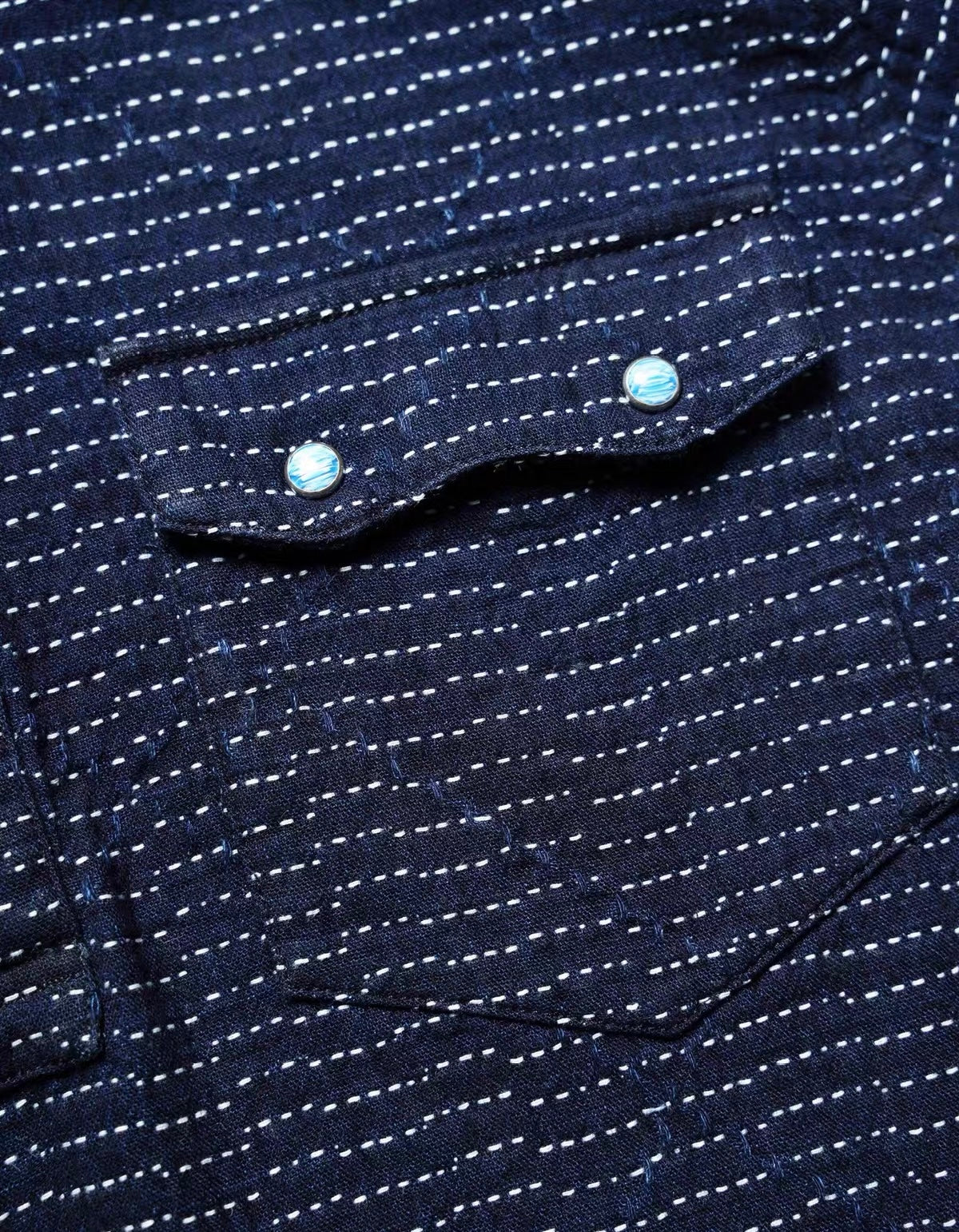 Indigo Dye Running Stitch Sashiko Western Shirt