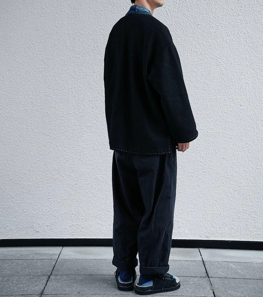 Indigo Dye Sashiko Patchwork Woolen Haori Jacket