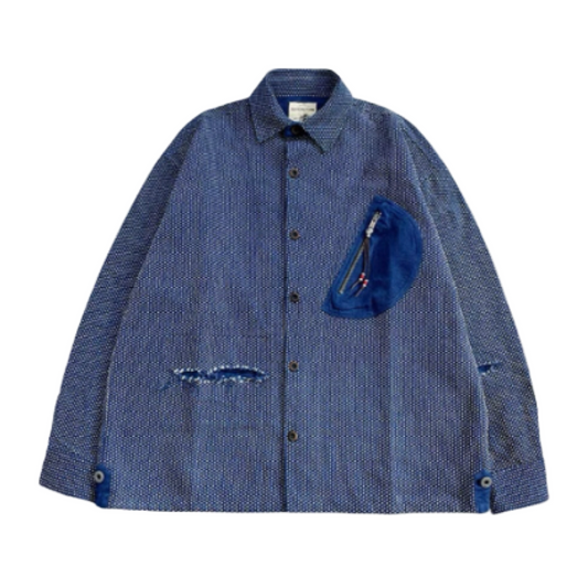 Indigo Dye Distressed Sashiko Worker Shirt