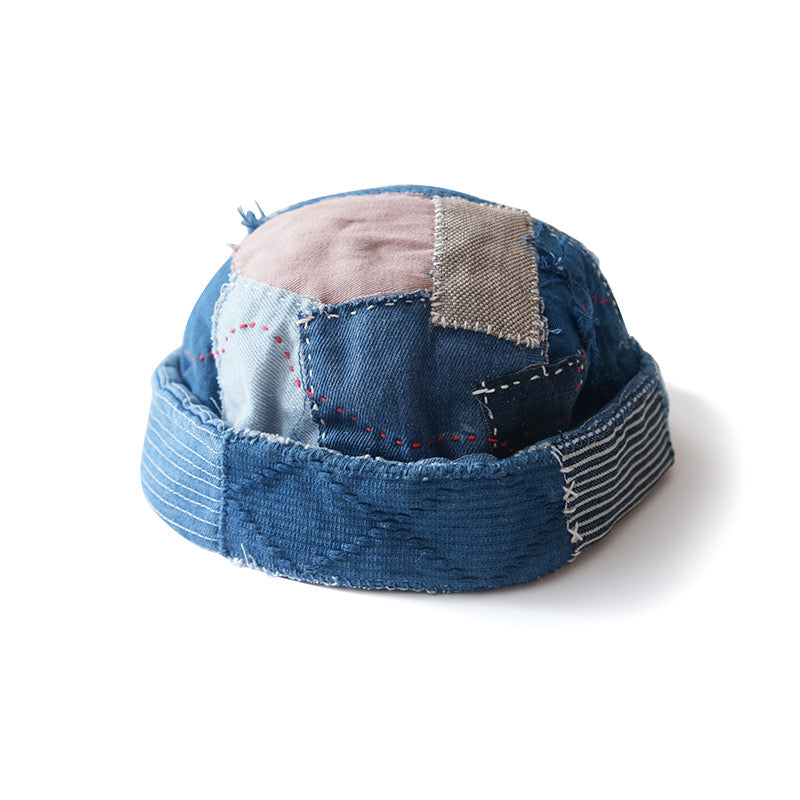 Indigo Dye Patchwork Sashiko Melon Hat