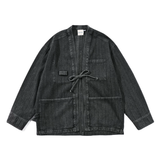 Black Denim Strap Haori Jacket