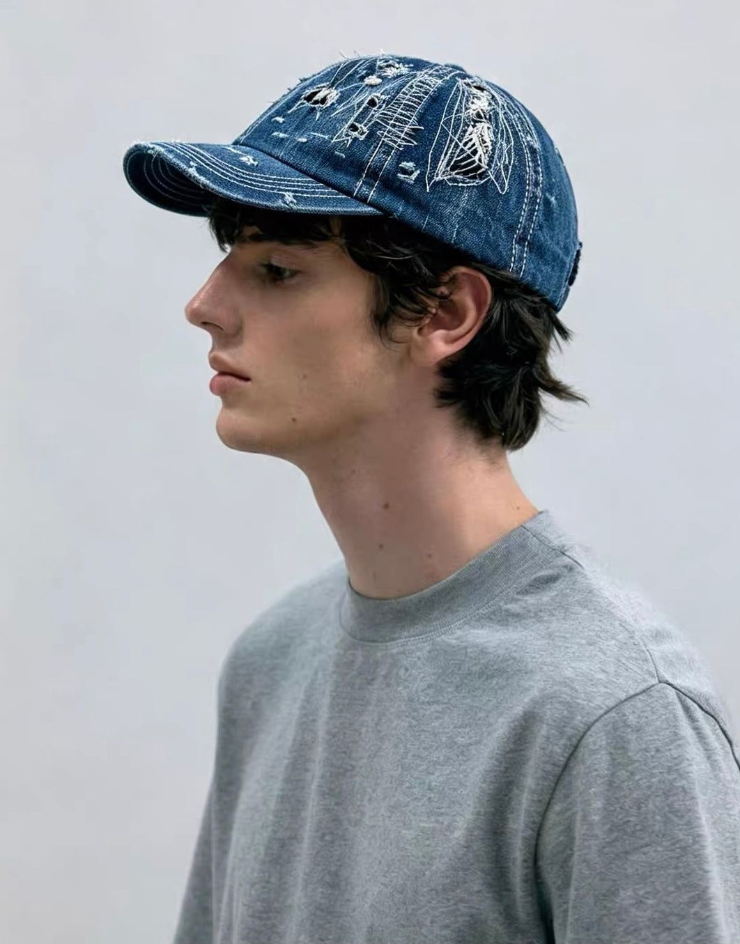 Indigo Dye Distressed Denim Cap