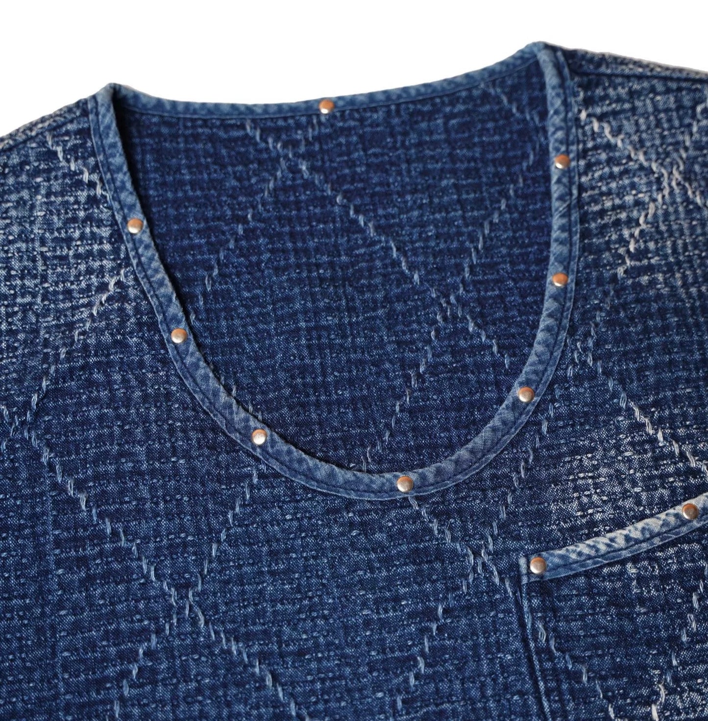 Dark Indigo Dye Sashiko Retro Vest