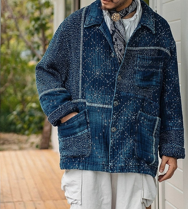 Indigo Dye Patchwork Sashiko Heavyweight Starlight Coat