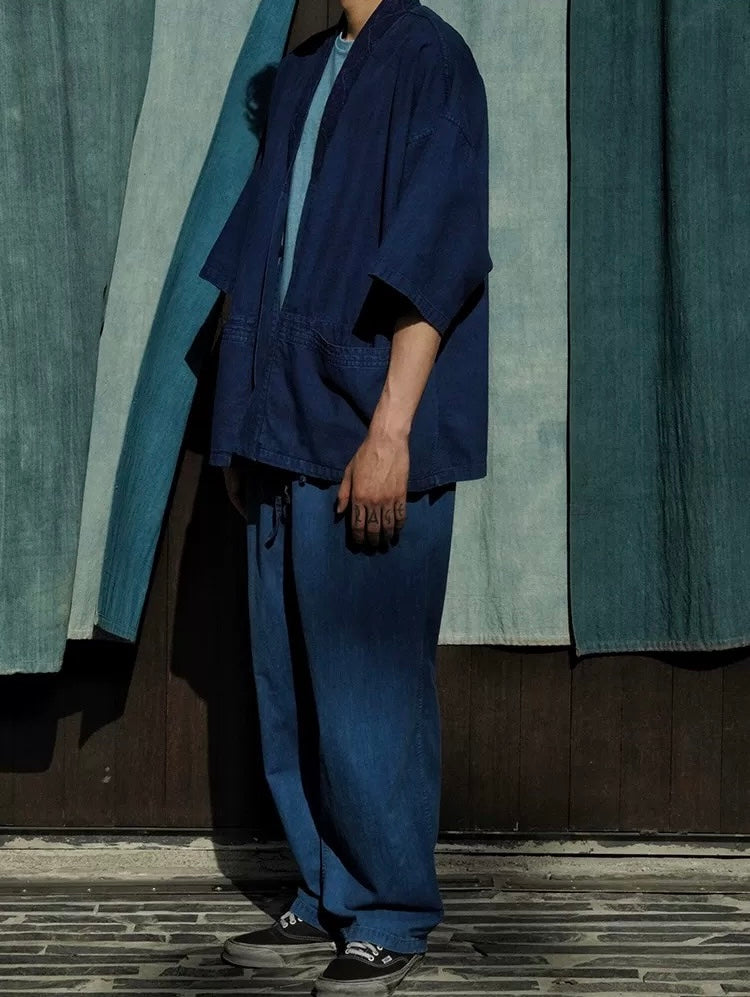Indigo Dye 3/4 Sleeve Kimono Jacket