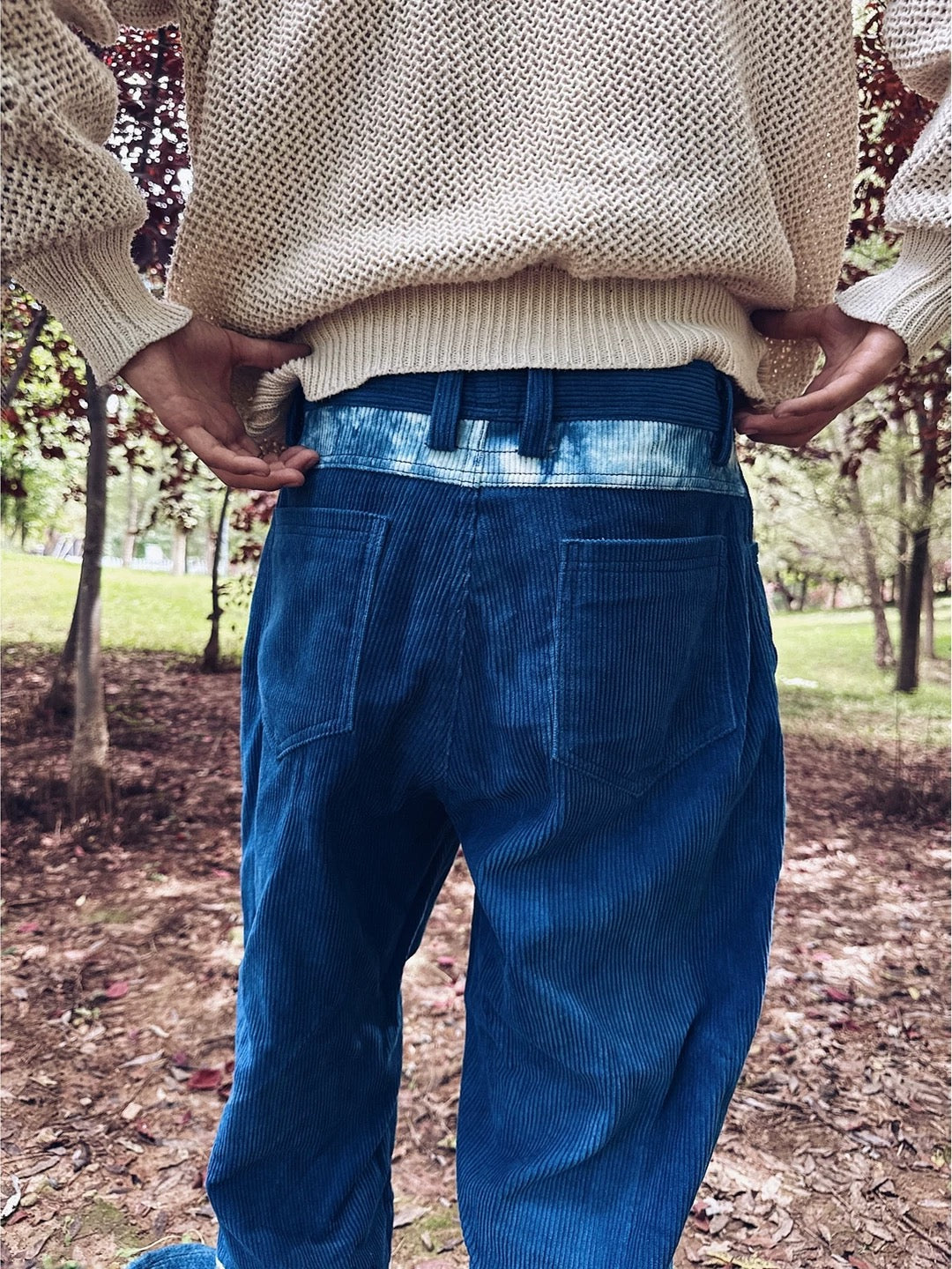 Indigo Dye Patchwork Corduroy Pants