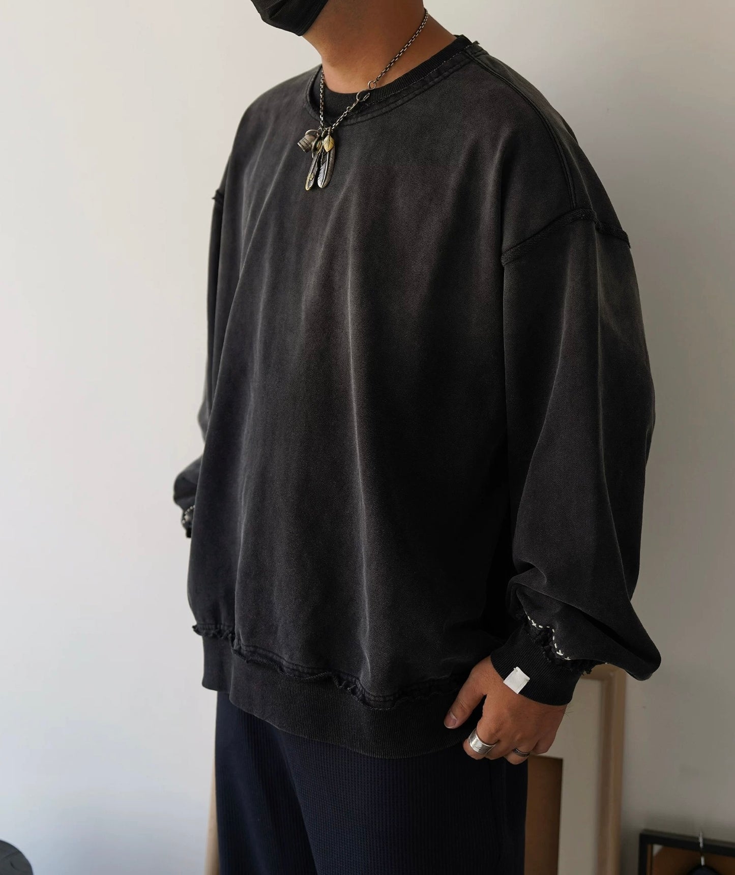 Black Sashiko Distressed Sweatshirt
