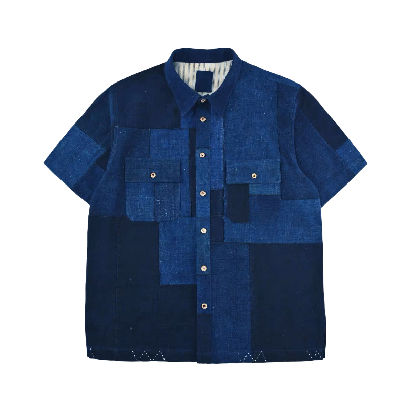 Indigo Dye Boro Patchwork Shirt