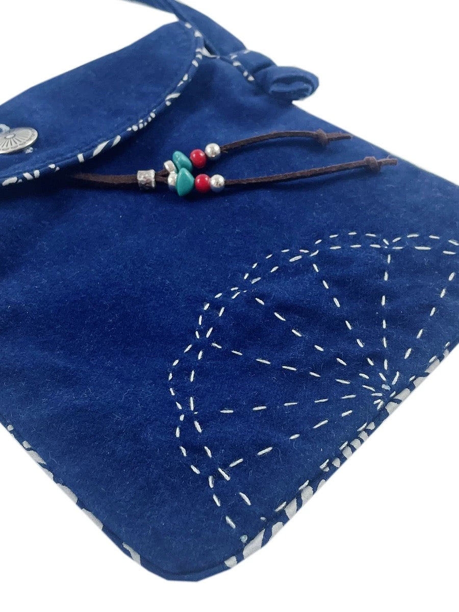 Indigo Dye Silver Buckle Crossbody Bag