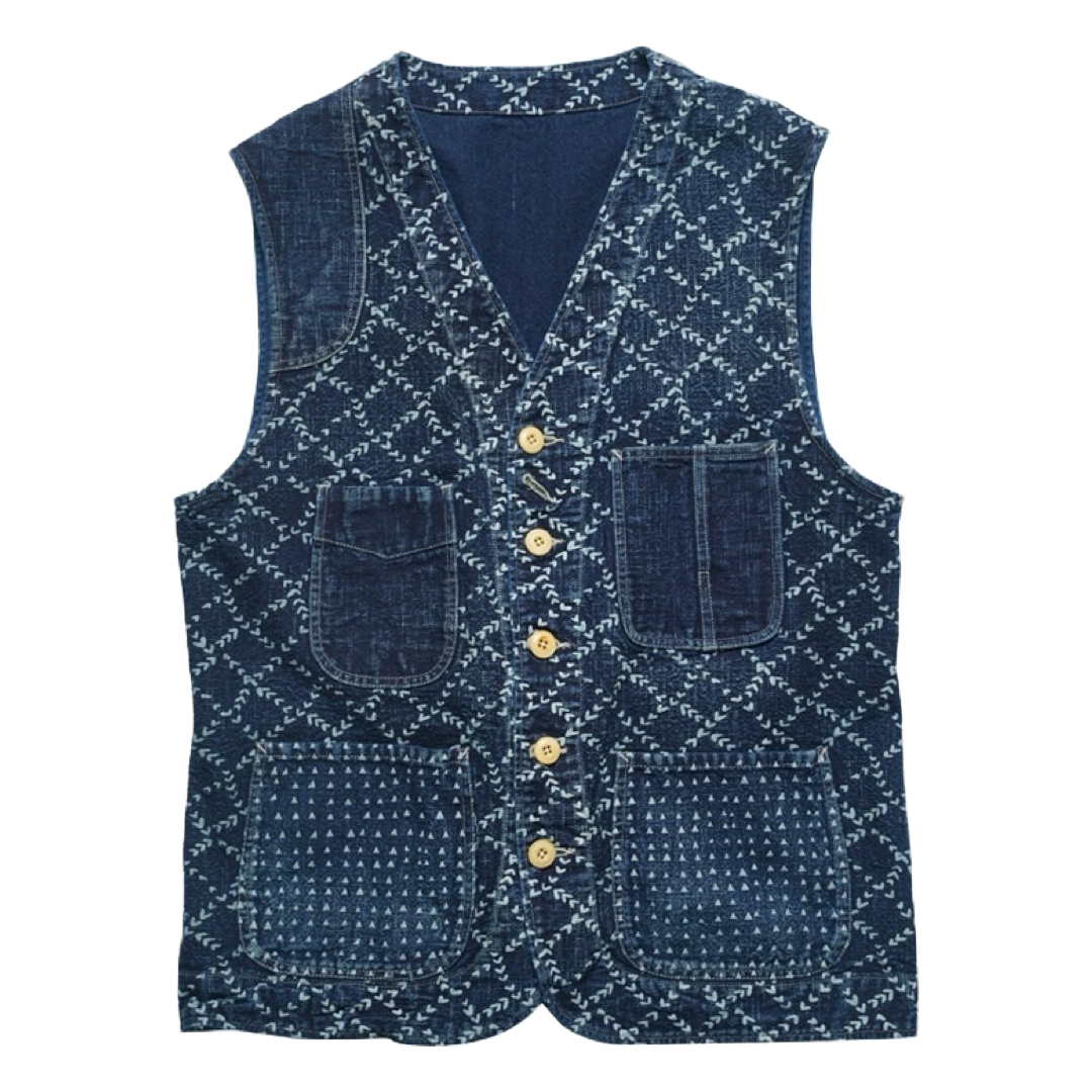 Indigo Discharge Dye Patchwork Vest