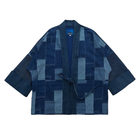 Indigo Dye Denim Patchwork Kimono Jacket