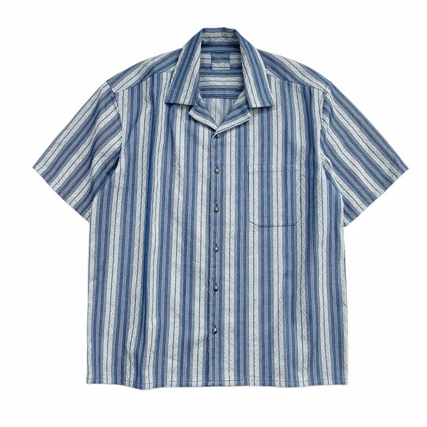 Indigo Dye Sashiko Striped Aloha Shirt