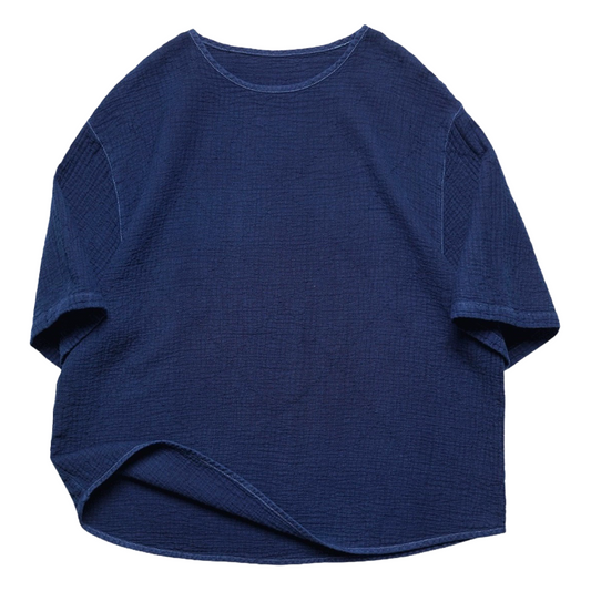 Dark Indigo Dye Sashiko Oversized T-Shirt