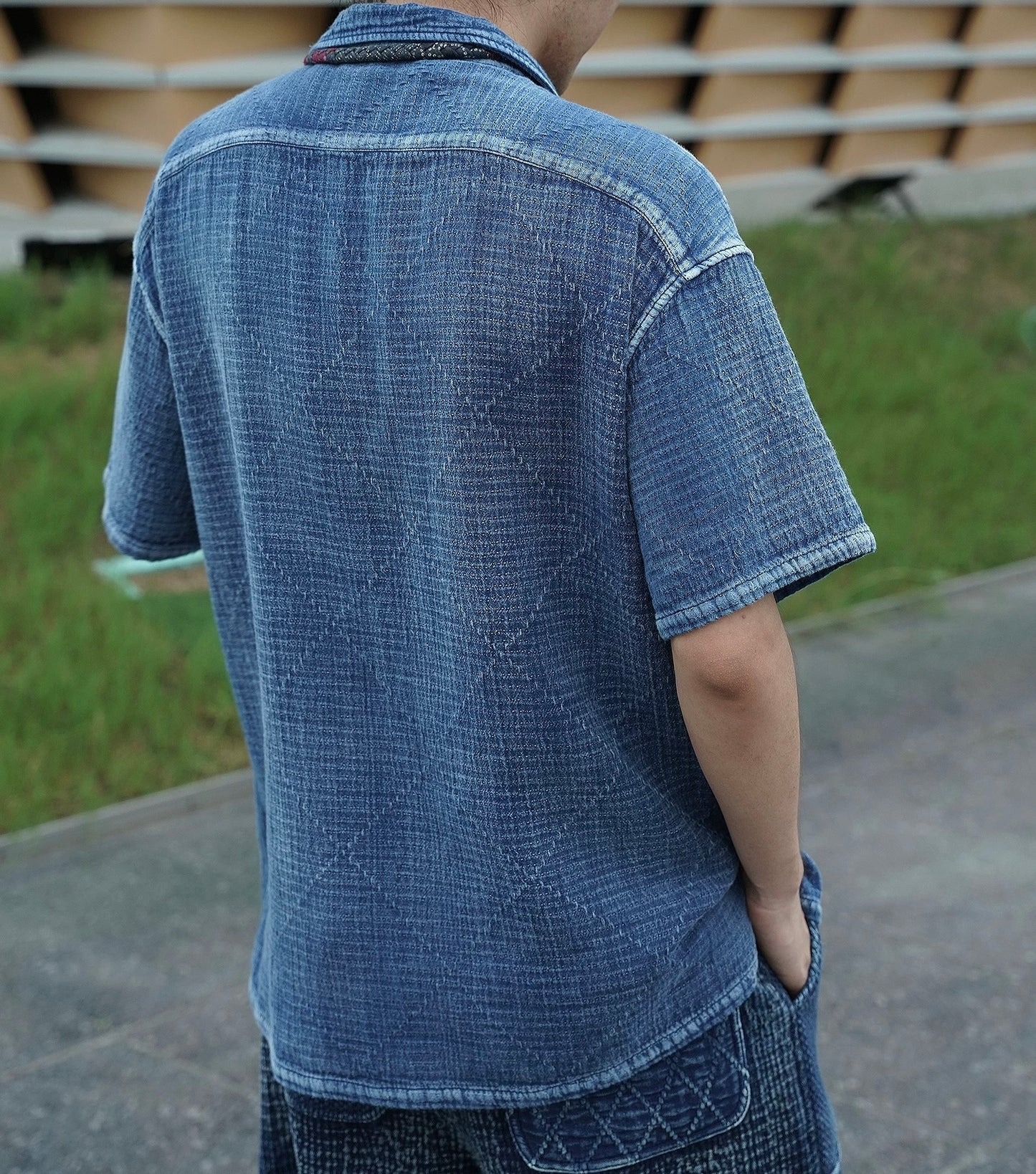 Indigo Dye Sashiko Retro Aloha Shirt