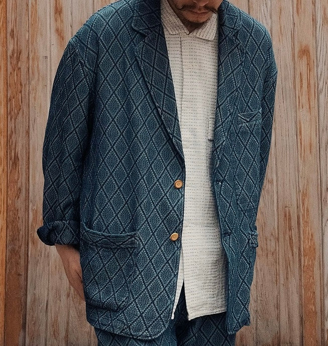 Indigo Dye Jacquard Blazer Jacket