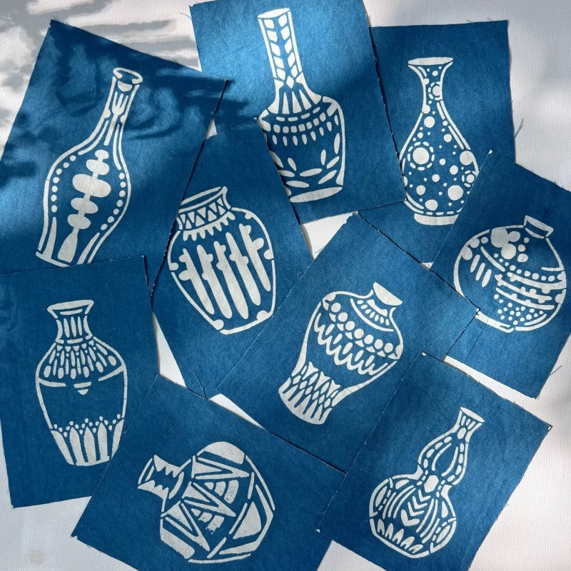 Indigo Dye Vases Fabric Scraps Bundles