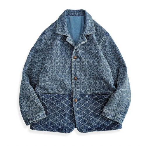 Indigo Dye Sashiko Two Tone Blazer Jacket