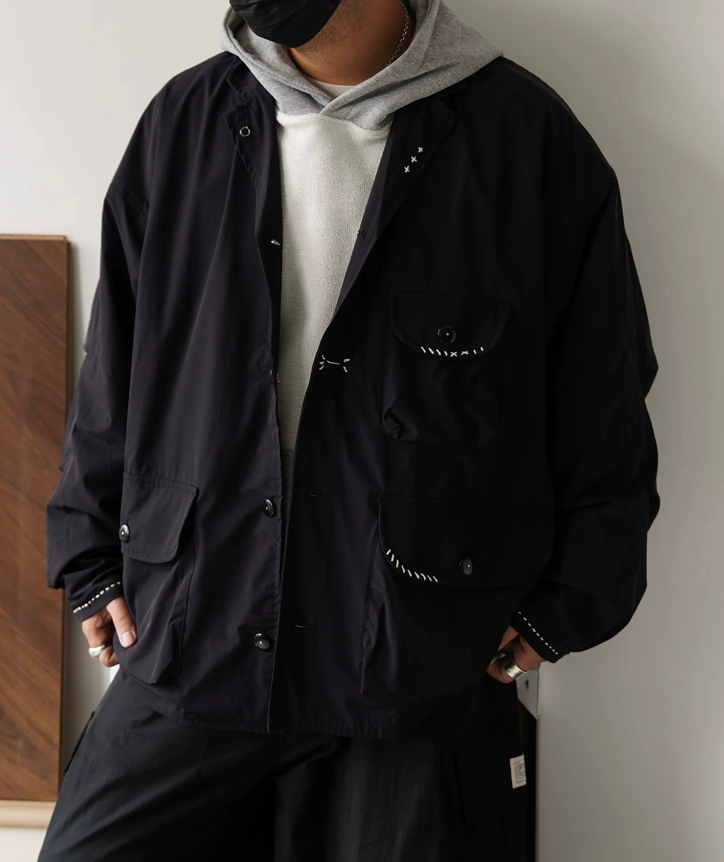 Black Water-Repellent Sashiko Blazer