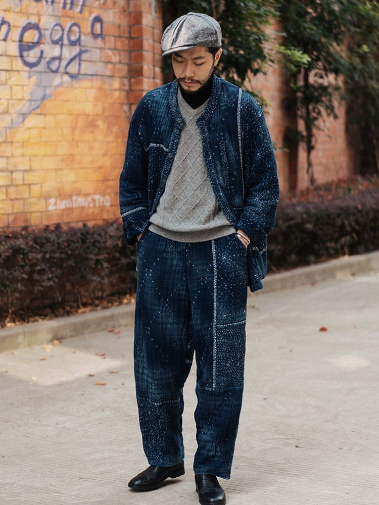 Indigo Dye Sashiko Starry Night Pants