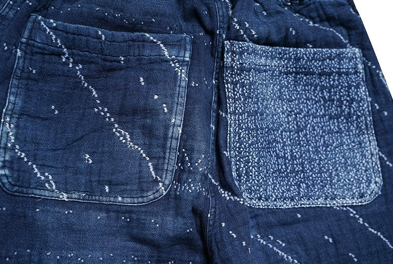 Indigo Dye Sashiko Sakura Pants | Hand-Stitched Japanese