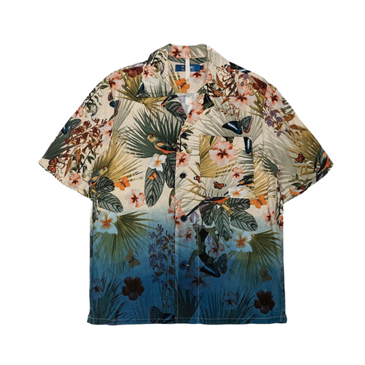 Indigo Dip Dye Faded Aloha Shirt