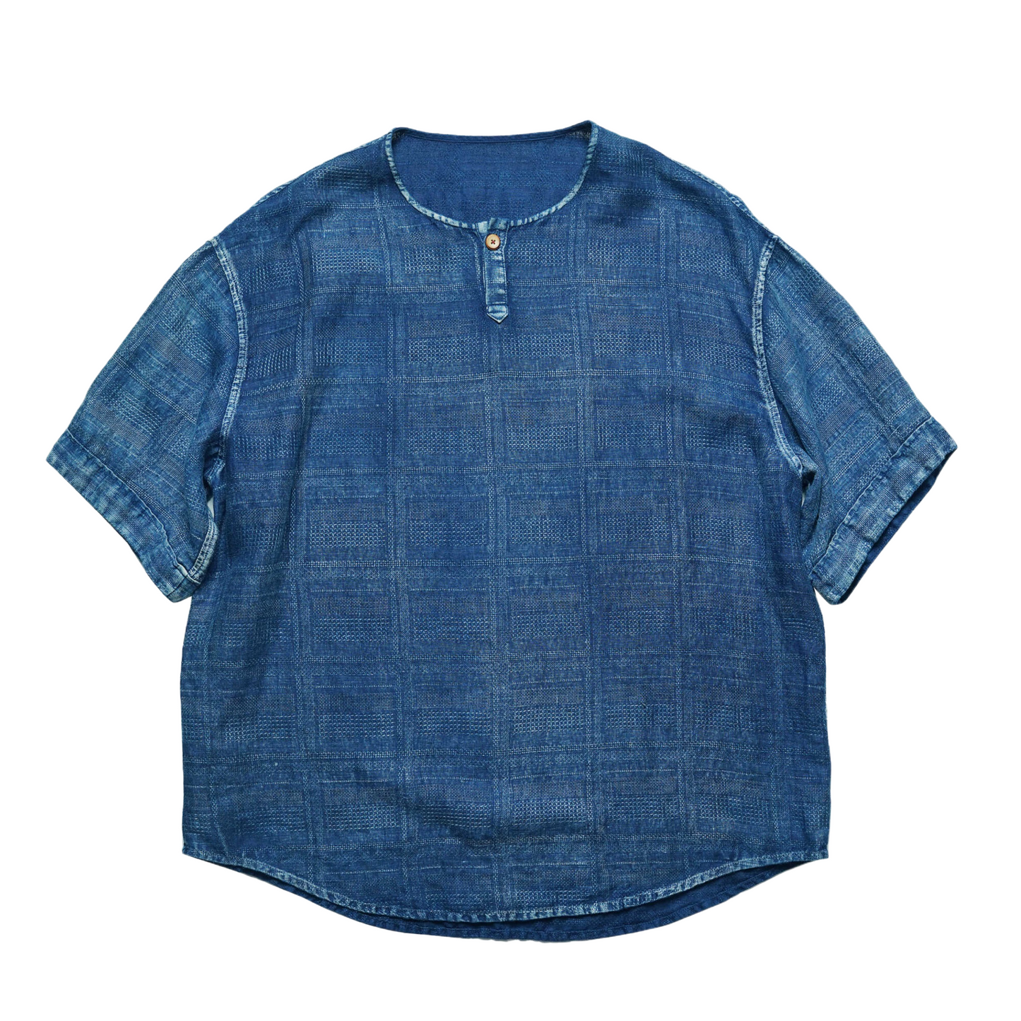 Indigo Dye Linen Henley Shirt