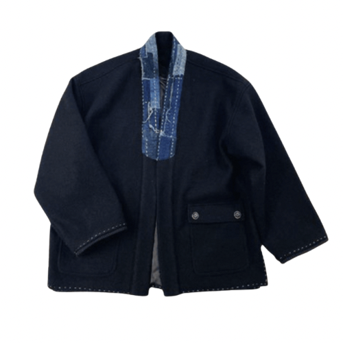 Indigo Dye Sashiko Patchwork Woolen Haori Jacket
