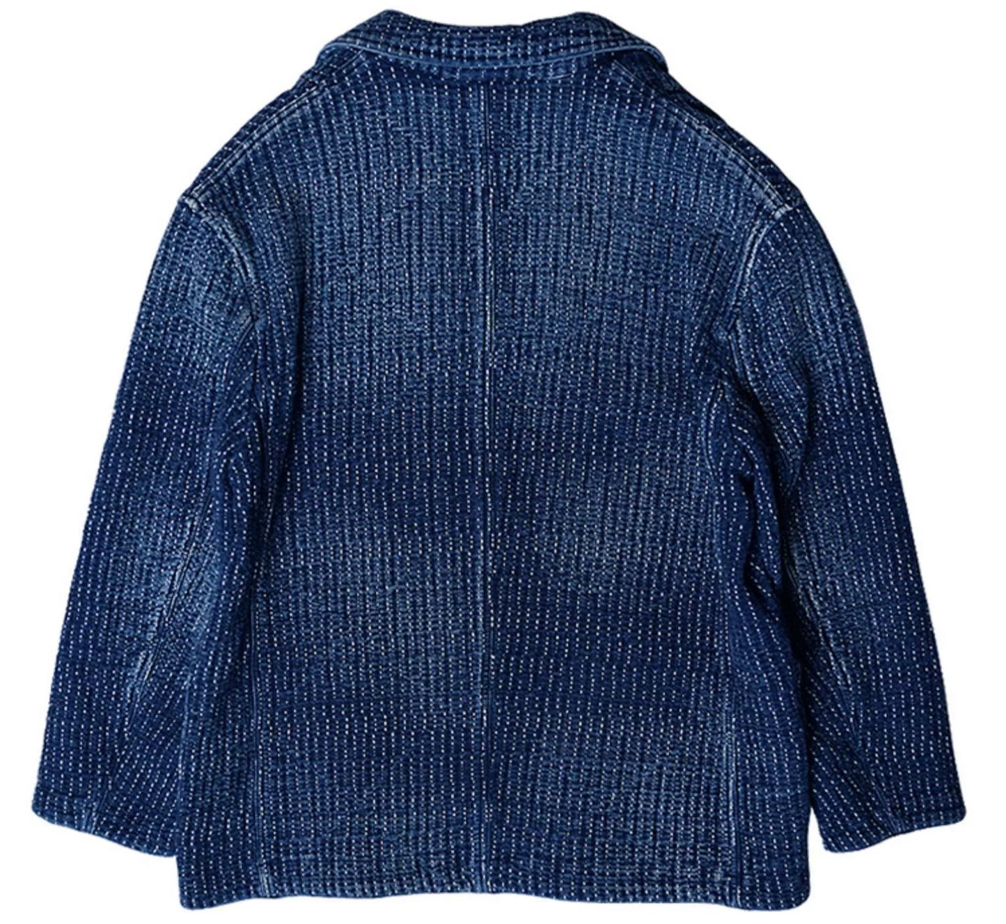 Indigo Dye Sashiko Blazer Casual Jacket - Dark Blue