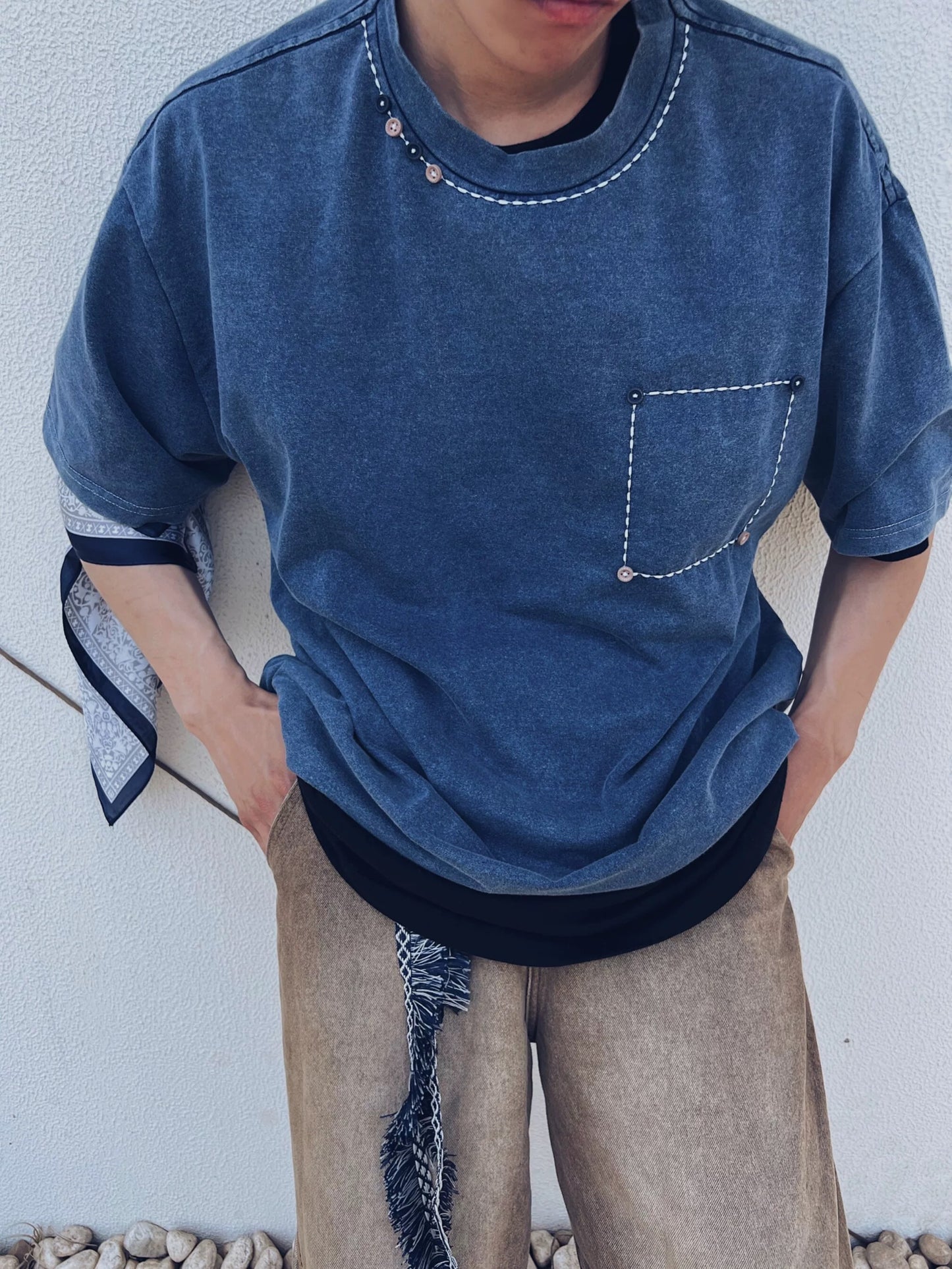 Indigo Dye Retro Sashiko T-Shirt