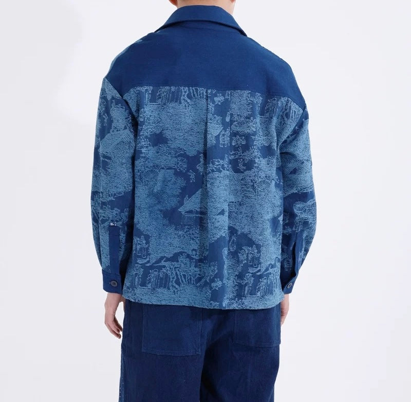 Indigo Jacquard Patchwork L/S Shirt