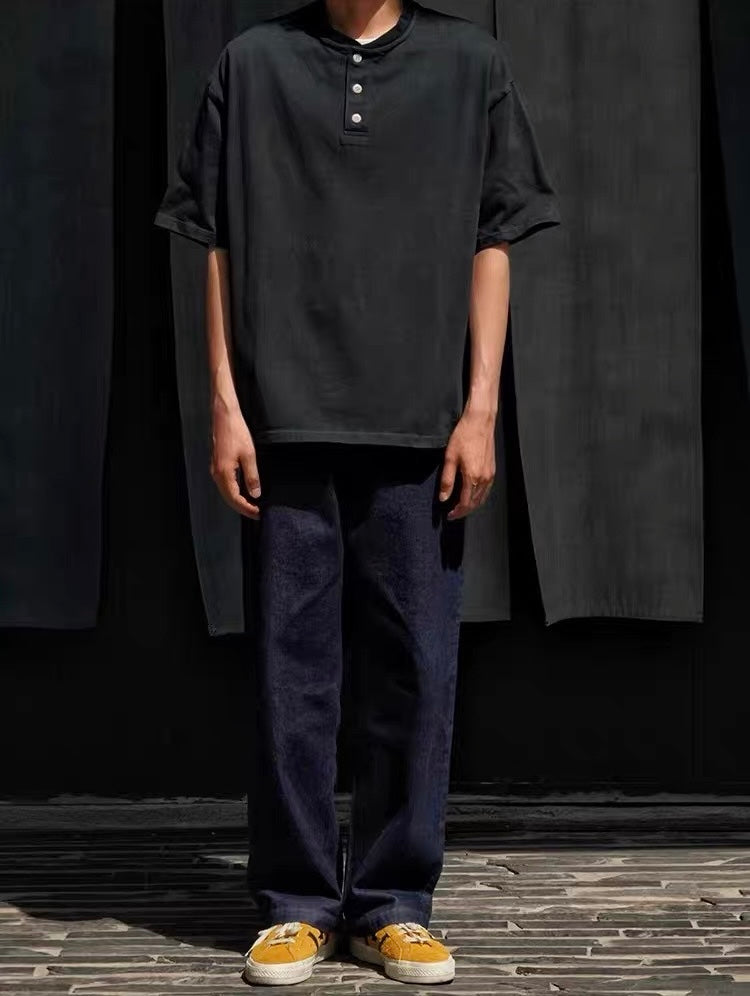 Botanical-Dyed Ink Blue Henley Tee