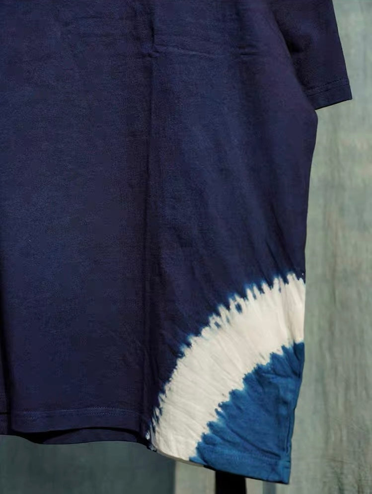 Indigo Shibori Wave Diagonal Tie Dye Tee