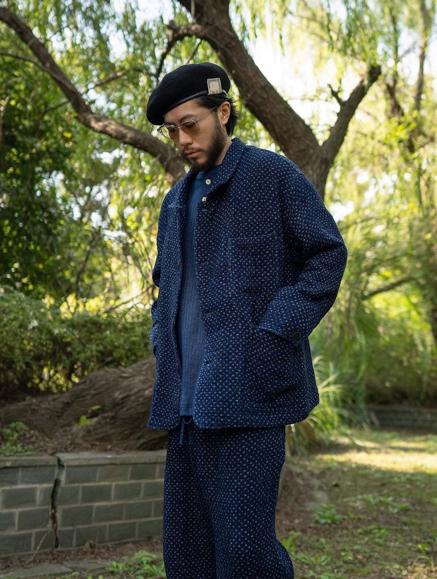 Indigo Dye Heavyweight Sashiko French Coat