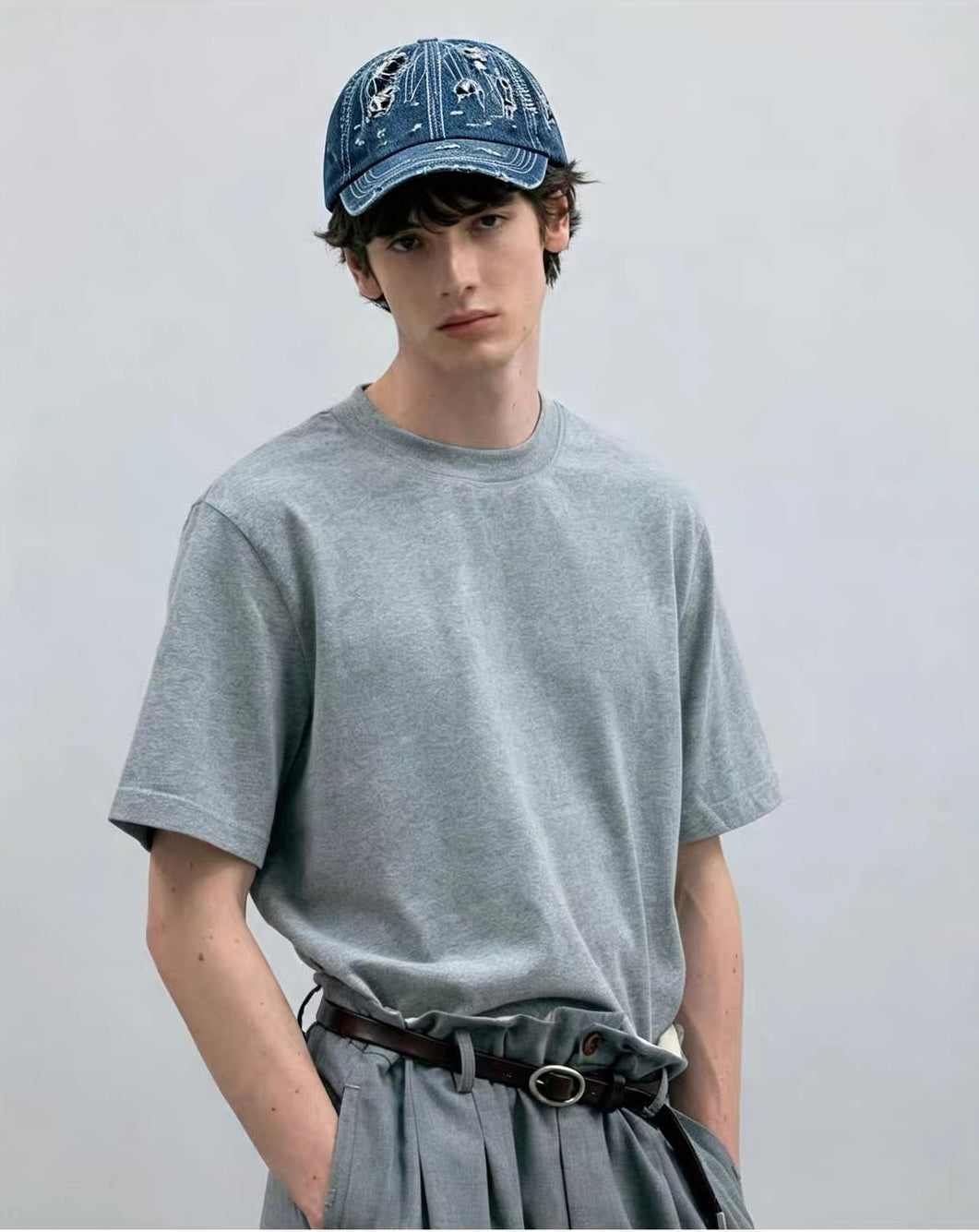 Indigo Dye Distressed Denim Cap