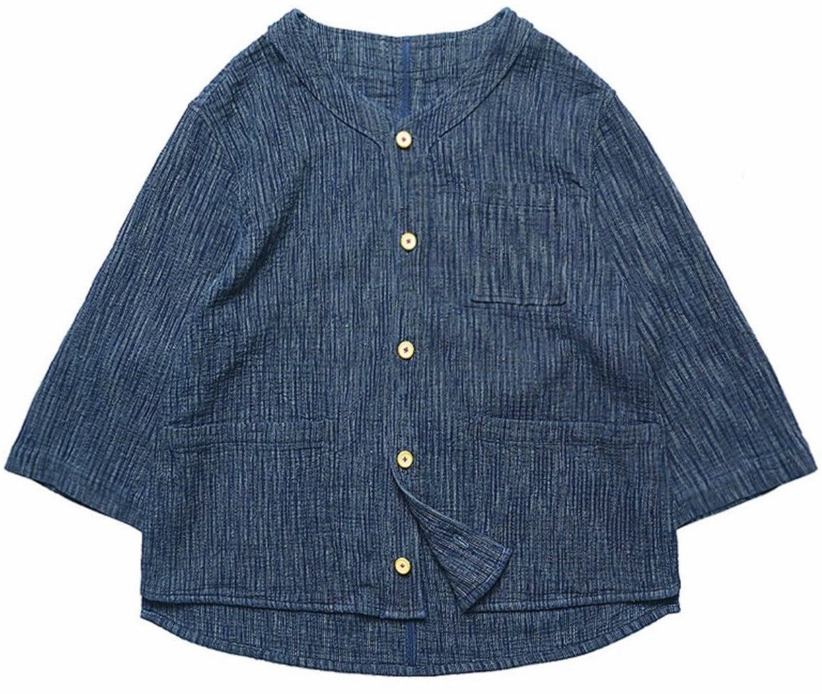 Indigo Dye Sashiko Reversible Baseball Shirt