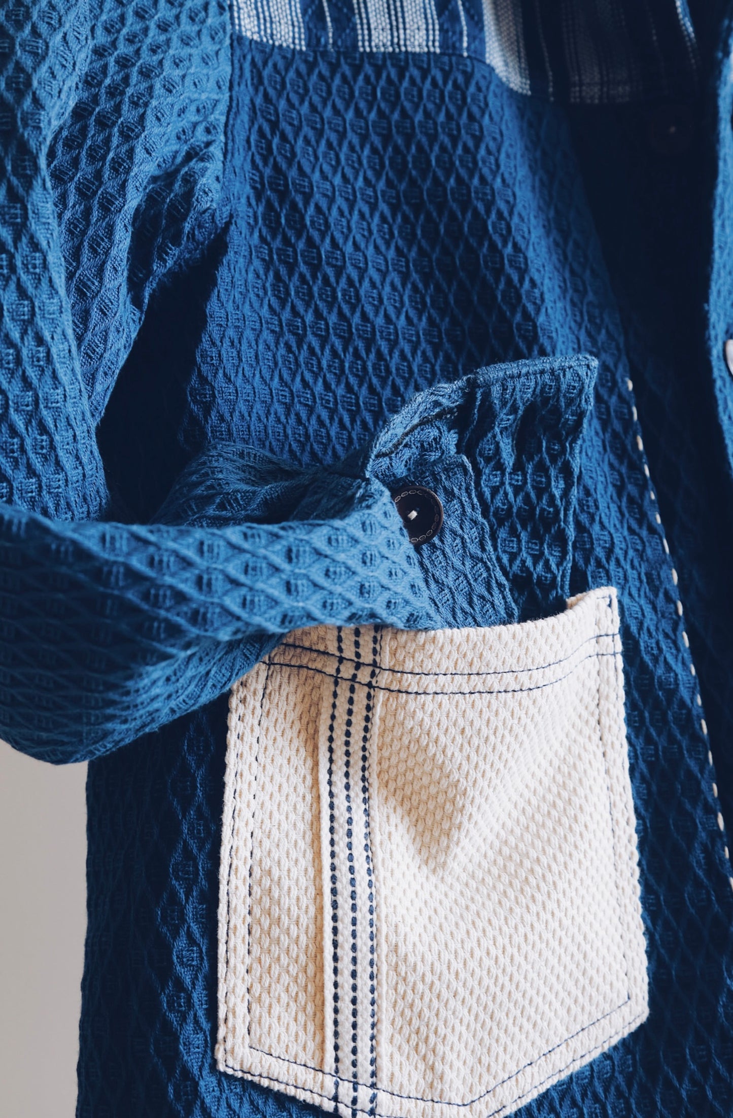 Indigo Dye Patchwork Sashiko Worker Jacket