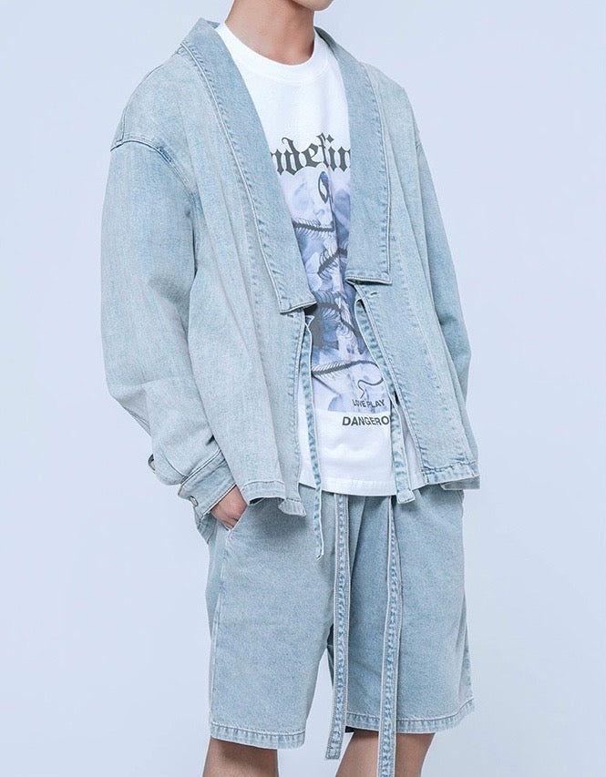 Washed Denim Kimono Jacket